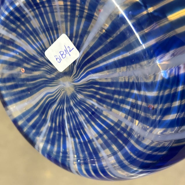 Mid-Century Blue and Milk Murano Glass Vase with Canes or Filigree from Venini, 1950s For Sale - Image 10 of 11