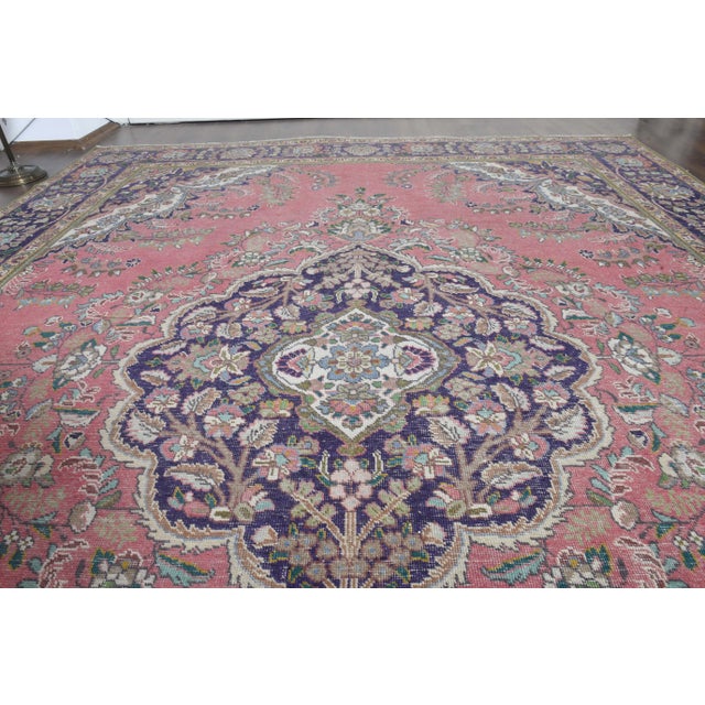 1970s Vintage Persian Handmade Wool Pink Oversized Area Rug For Sale - Image 9 of 11
