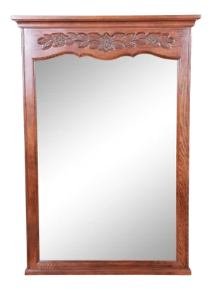 French Provincial Louis XV Carved Oak Framed Wall Mirror by Hickory