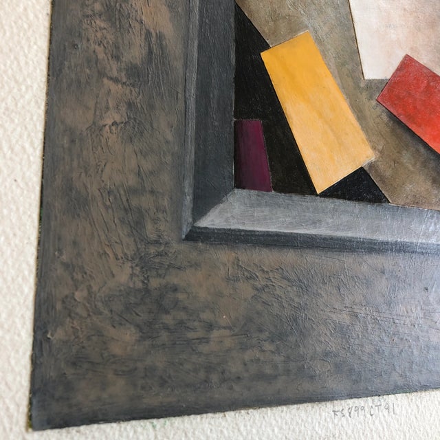 1970’s Original Vintage Abstract Precisionist Painting/Collage For Sale - Image 4 of 7