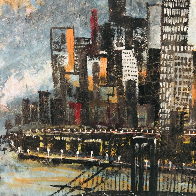 1950s Vintage Oversize Oil Painting of Brooklyn Bridge For Sale - Image 5 of 7