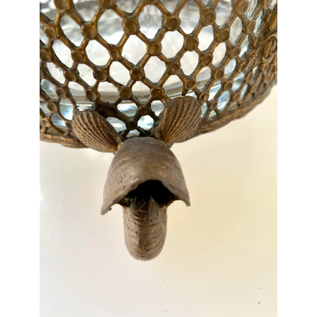 Vintage Hollywood Regency Bronze Lead Crystal Castilian 3 Piece Cylindrical Scallop Shell Lidded Nautilus Footed Jar For Sale - Image 4 of 7