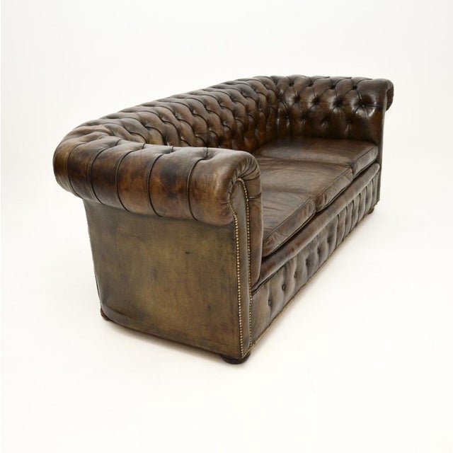 Vintage Deep Buttoned Leather Chesterfield Sofa, 1930 For Sale - Image 3 of 12