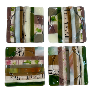 Mid 20th Century Decorative Art Glass Coasters- Set of 4