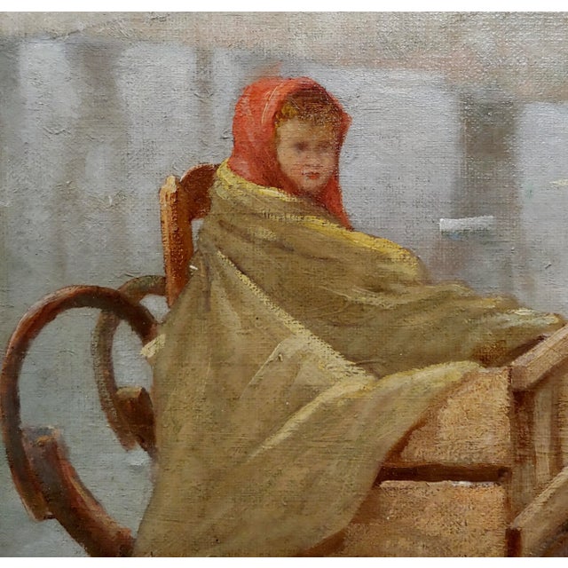 Brown Jean Pierre Haag -Kids Playing W/ Sled on a Frozen Lake-19th Century Oil Painting For Sale - Image 8 of 10