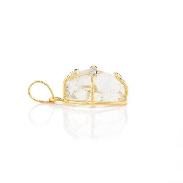 Not Yet Made - Made To Order 25.92ct Uneven Cut Crystal and Diamond Pendant in 14k Solid Yellow Gold For Sale - Image 5 of 9