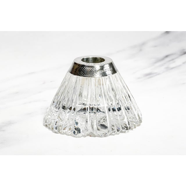 This exceptional 1882 English sterling silver and hand-cut crystal match holder is a superb example of late Victorian...