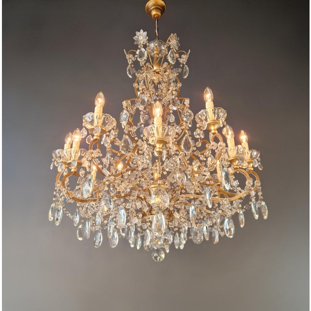 Late 19th Century Late 19th Century Large Crystal Rustic Antique Chandelier Classic Traditional Solid Wide Glass For Sale - Image 5 of 15