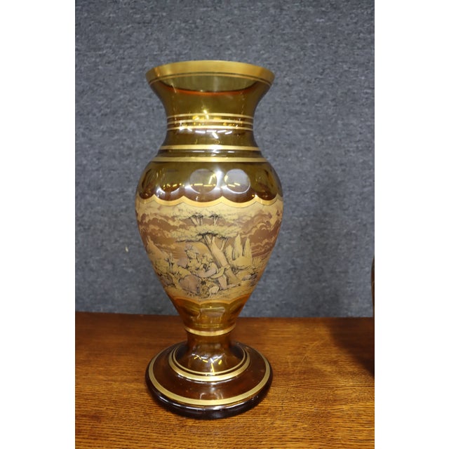 Late 20th Century Bohemian Glass Decanter and Vase Set With Horse-Drawn Carriage Scenes, Set of 3 For Sale In Philadelphia - Image 6 of 18