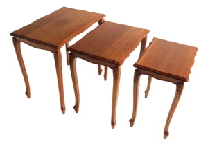 Vintage Louis XV Style Oak Nesting Tables, 1960s, Set of 3