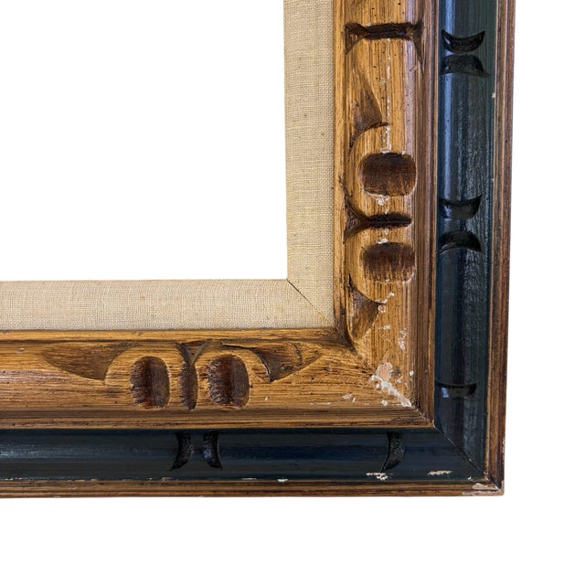 Pair of Navy Gilded Gold Hand Carved Art Deco Wood Frames For Sale - Image 9 of 11