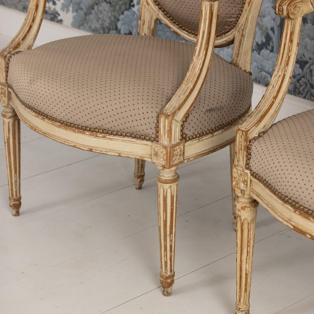 Pair of 18th C. French Louis XVI Fauteuils in Original Paint, Signed For Sale - Image 16 of 16