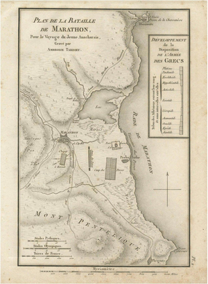Antique Plan of the Battle of Marathon from Ambroise Tardieu, 1825