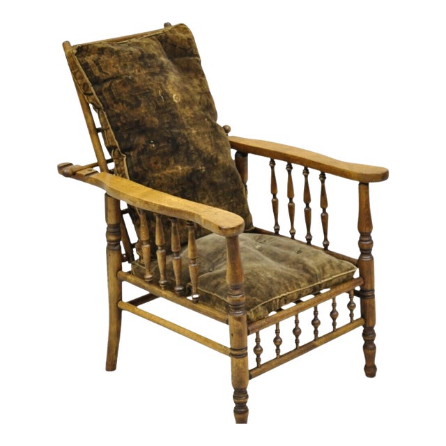 19th Century Antique Arts & Crafts Mission Turn Carved Walnut Small Child's Morris Chair For Sale