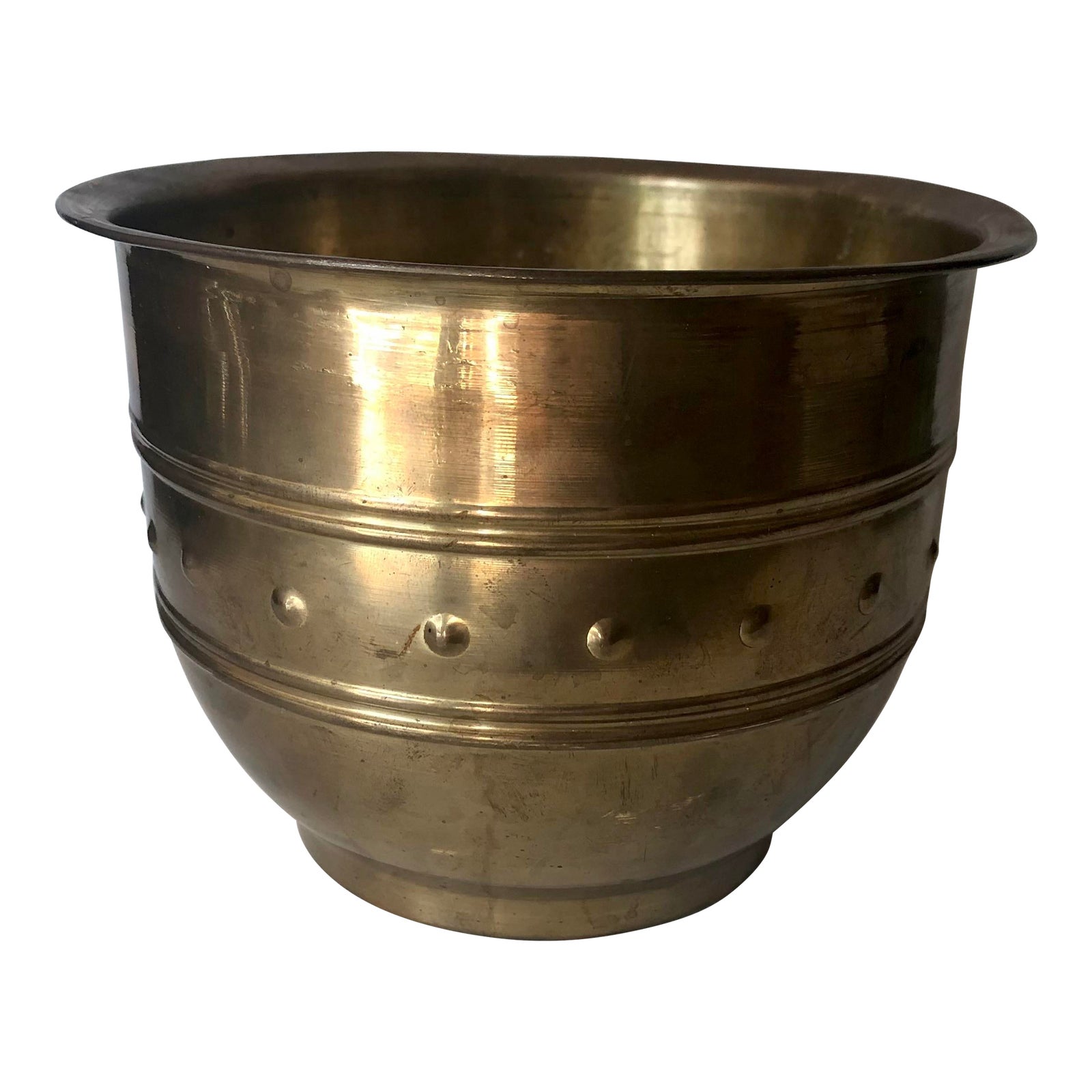 1970s Geometric Design Brass Cachepot | Chairish