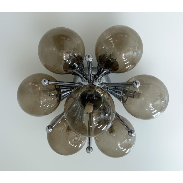 Italian flush mount with 7 Murano glass globes mounted on solid brass frame in polished chrome finish / Made in Italy 7...