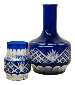 Vintage Mid-Century Hungarian Crystal Cobalt Blue Decanter & Glass Set - 2 Pieces