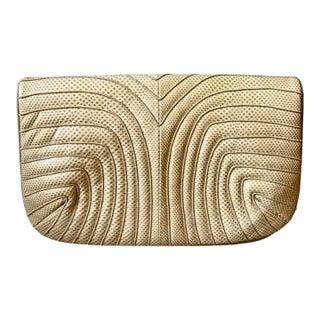 Judith Leiber Style Quilted Snake Clutch With Mirror For Sale
