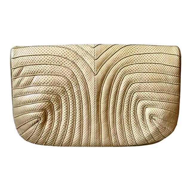 Judith Leiber Style Quilted Snake Clutch With Mirror For Sale