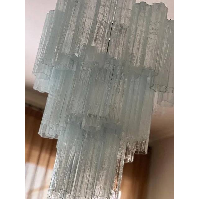 Ice Blue Murano Glass Tubular Chandelier For Sale - Image 6 of 10