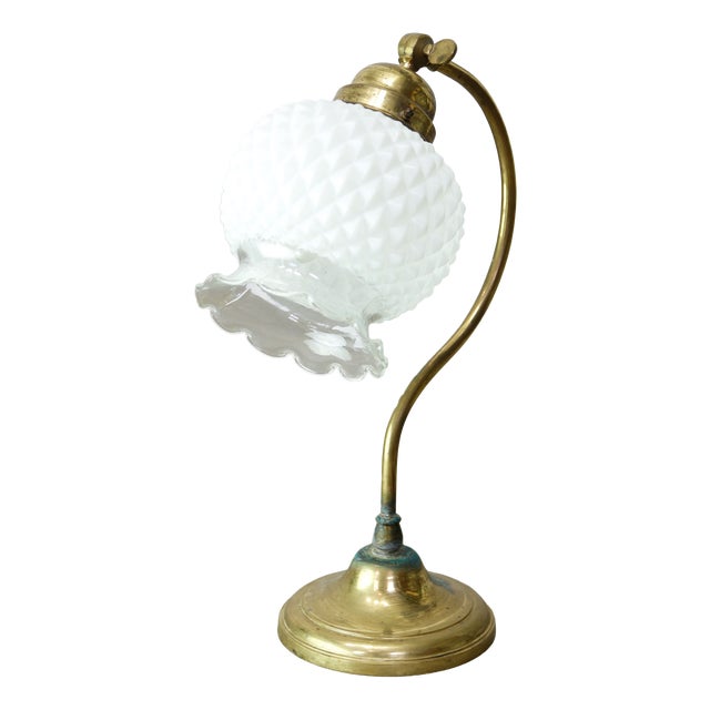 Mid-Century Italian Table Lamp in Brass and Etched Glass For Sale