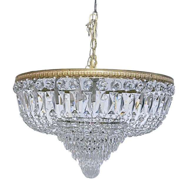 Vintage Italian Bronze Basket Chandelier For Sale