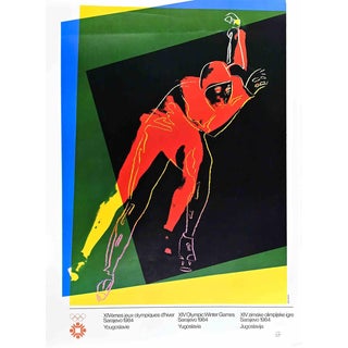Vintage Poster XIV Olympic Winter Games Sarajevo by Speed Skater, 1984 For Sale