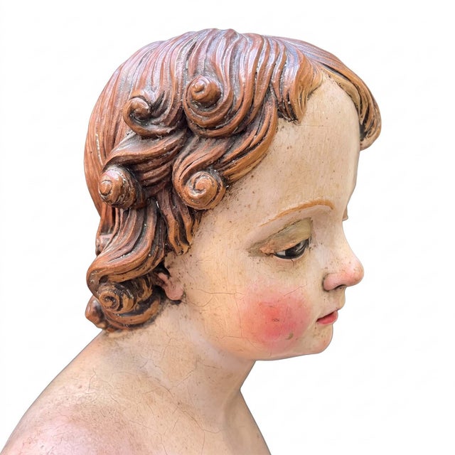 Italian Artist, Baby Jesus with Heart, 17th Century, Polychrome Lacquered Wood For Sale - Image 8 of 10