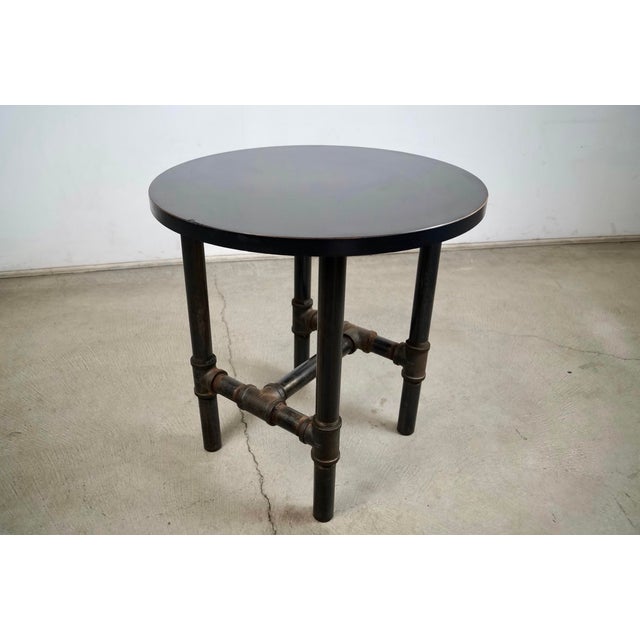 Industrial Industrial Steampunk Metal Pipe Round Side Table For Sale - Image 3 of 12