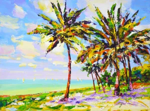 Beach. Ocean.Palms.Original Contemporary Hand Painting