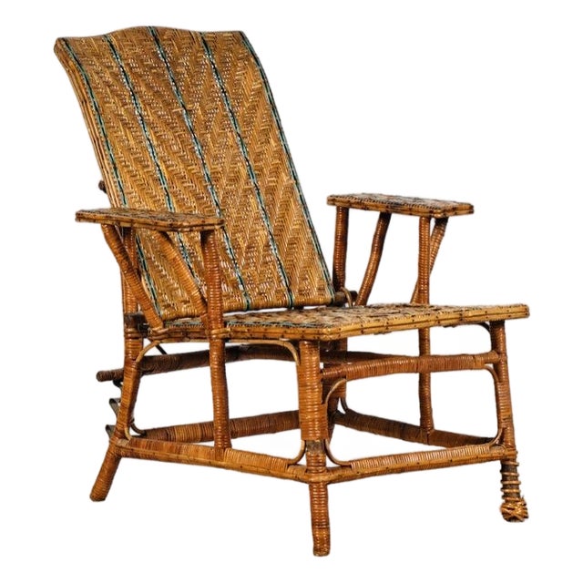Antique Bar Harbor Wicker Adjustable Reclining Deck Chair, Circa 1910 For Sale