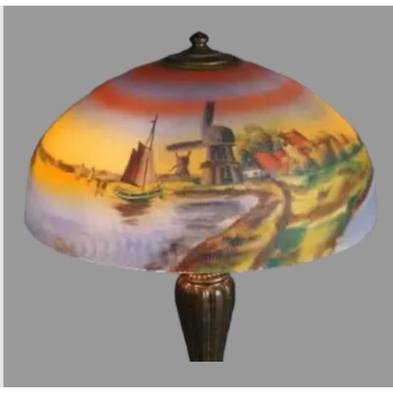 Antique Arts & Crafts Scenic Reverse Painted Table Lamp 1920 For Sale - Image 6 of 11