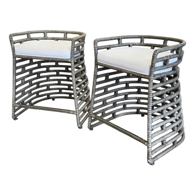 Coastal Palecek Thatcher Counter Stools, a Pair For Sale