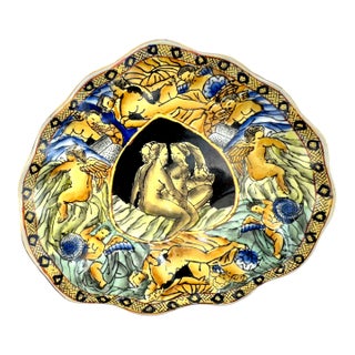 Mid-20th Century Italian Renaissance Style Majolica Figural Plate With Cherubs & Mythological Scene, J. W. & Co. Mark For Sale