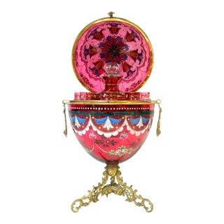 1880s Magnificent Moser Cranberry Glass Imperial Egg-Form Tantalus Service For Sale