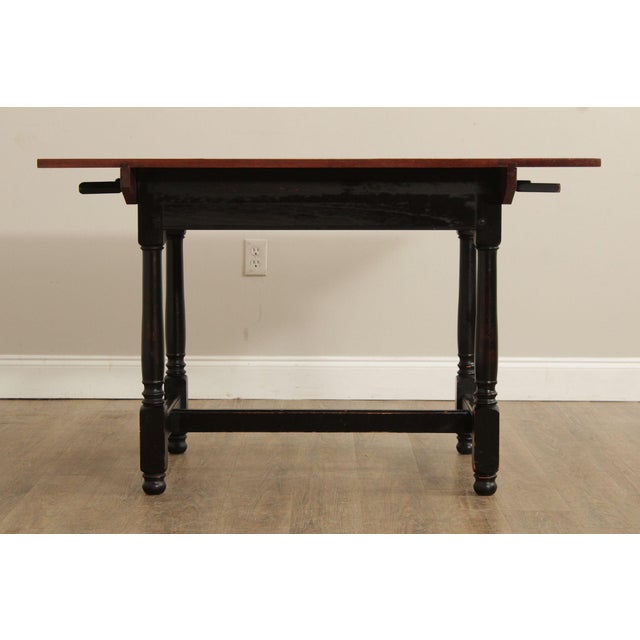 Wood Farmhouse Style Cherry Top Painted Base Dining or Breakfast Table For Sale - Image 7 of 18