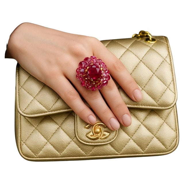 Baroque Bochic "Orient" Vintage Natural Ruby Cocktail Ring Set In 18K Gold & Silver For Sale - Image 3 of 13