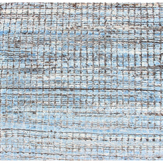 Modern Casual Runner With Hi-Low Design in Blue Pile With Brown 3'1 X 10'11 For Sale - Image 9 of 11