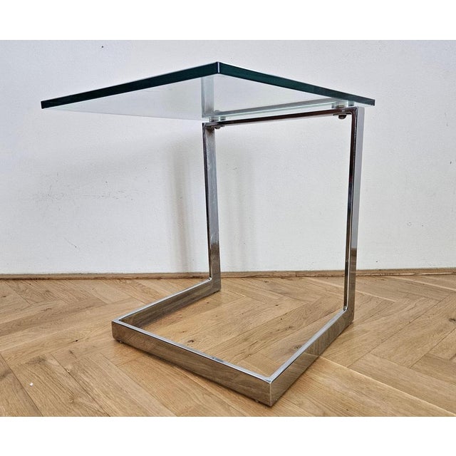 Mid-Century Cantilevered Glass & Chrome Side Coffee Table Gebra, 1980s For Sale - Image 13 of 17
