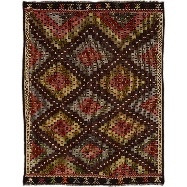 Burnt Orange Vintage Persian Soumak Handmade Burnt Orange Geometric Wool Rug For Sale - Image 8 of 8