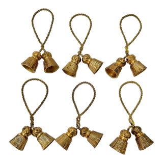 Mid 20th Century Brass Tassel Napkin Rings - Adjustable - A Set of 6 For Sale