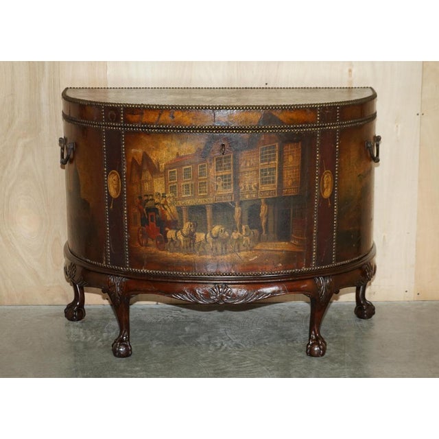 Antique Painted Demi Lune Sideboard in Leather with Claw & Ball Feet For Sale - Image 3 of 18