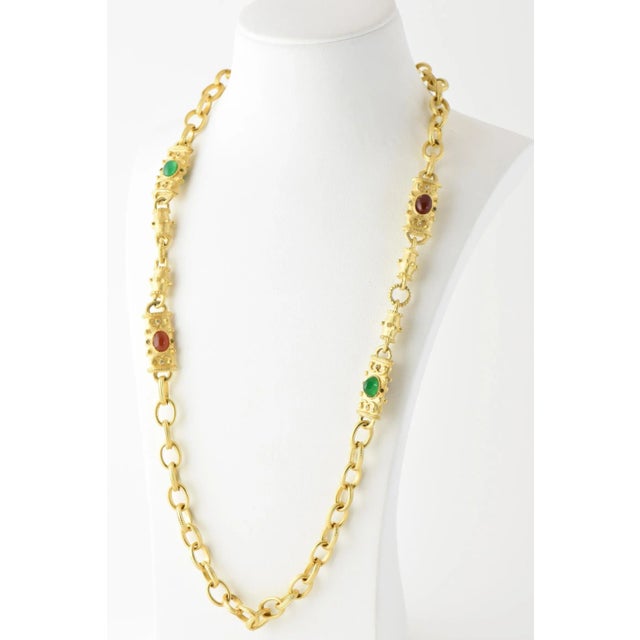 Metal Faux Gemstone Gold-tone Earrings and Station Chain Link Necklace - 3 Pieces For Sale - Image 7 of 10