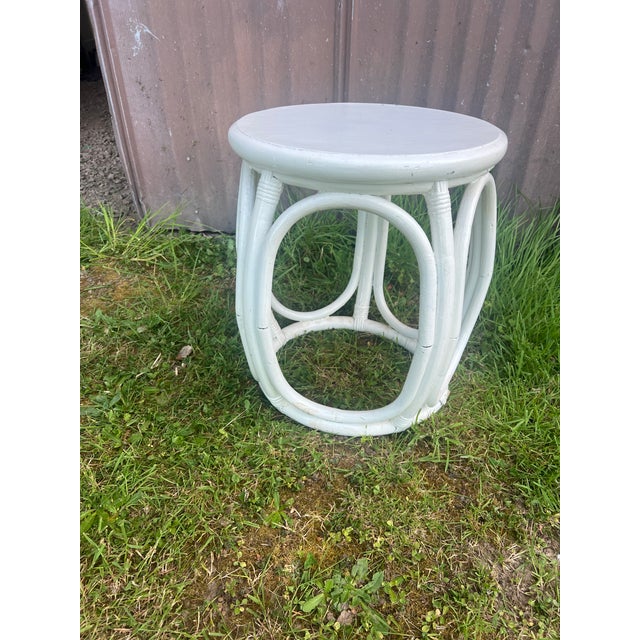 1970s Coastal Chic Rattan Side Table/Stool For Sale - Image 5 of 5
