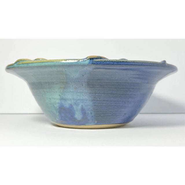 Large Blue Green Glazed Laurel Leaf Studio Pottery Centerpiece Serving Bowl For Sale - Image 4 of 6