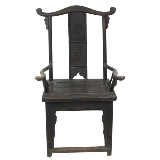 1920s Antique Chinese Black Armchairs - a Pair For Sale - Image 5 of 12