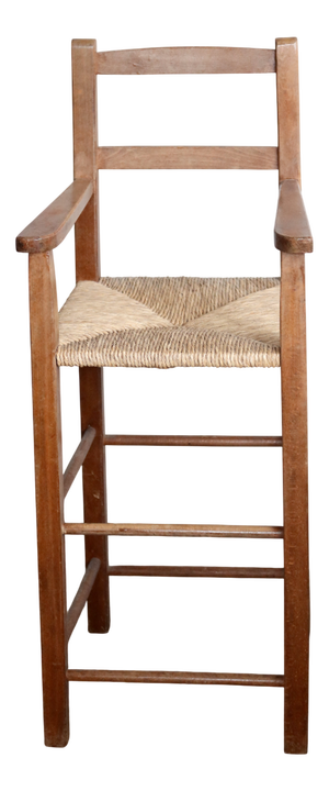 Vintage Wooden Children's High Chair with Straw Seat, 1980s