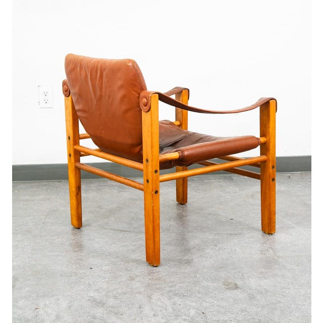 Mid-Century Modern Mid Century Danish Modern Lounge Chair Safari Brown Leather Arm Sling Vintage For Sale - Image 3 of 12