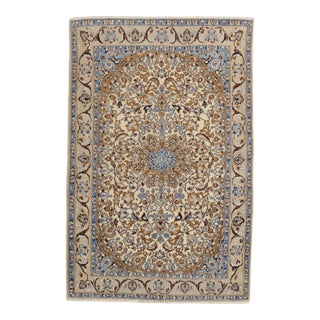 Vintage Hand-Knotted Persian Nain Rug 4' X 6' For Sale