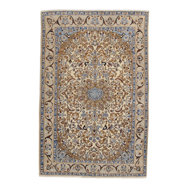 Vintage Hand-Knotted Persian Nain Rug 4' X 6' For Sale